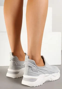 Szare Siateczkowe Buty Sportowe Sneakersy Wsuwane Zdobione Tłoczeniami Nusadela