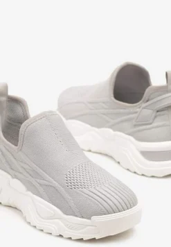 Szare Siateczkowe Buty Sportowe Sneakersy Wsuwane Zdobione Tłoczeniami Nusadela