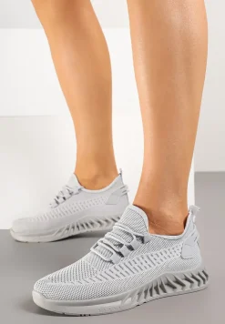 Szare Siateczkowe Buty Sportowe Sneakersy na Podeszwie z Tłoczeniami Finloti