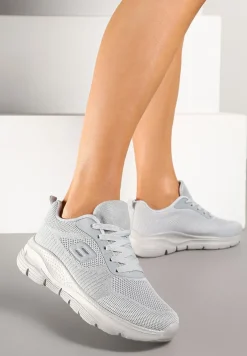 Szare Siateczkowe Buty Sportowe Sneakersy na Piankowej Podeszwie Zdobione Aplikacją Sonessa