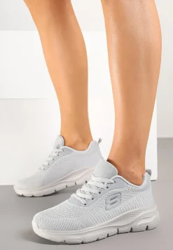 Szare Siateczkowe Buty Sportowe Sneakersy na Piankowej Podeszwie Zdobione Aplikacją Sonessa