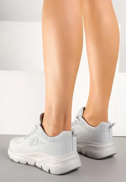 Szare Siateczkowe Buty Sportowe Sneakersy na Piankowej Podeszwie Zdobione Aplikacją Sonessa