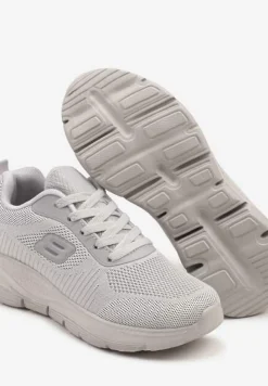 Szare Siateczkowe Buty Sportowe Sneakersy na Piankowej Podeszwie Zdobione Aplikacją Sonessa