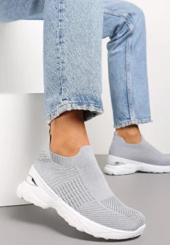 Szare Skarpetkowe Buty Sportowe na Grubej Podeszwie z Metaliczną Wstawką Markan