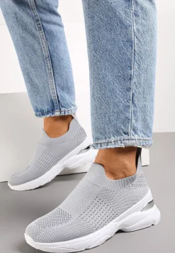 Szare Skarpetkowe Buty Sportowe na Grubej Podeszwie z Metaliczną Wstawką Markan
