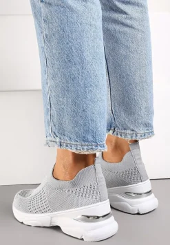 Szare Skarpetkowe Buty Sportowe na Grubej Podeszwie z Metaliczną Wstawką Markan