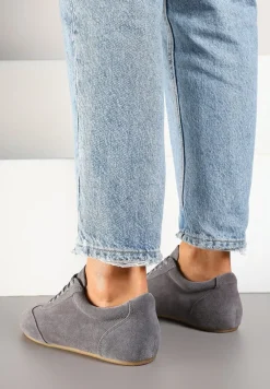 Szare Sneakersy Basic ze Skóry Naturalnej Fonariela