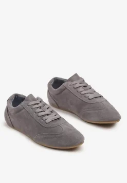 Szare Sneakersy Basic ze Skóry Naturalnej Fonariela
