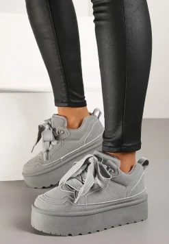 Szare Sneakersy Vices Stylizowane na Śniegowce na Platformie Obszyte Futerkiem Naleris