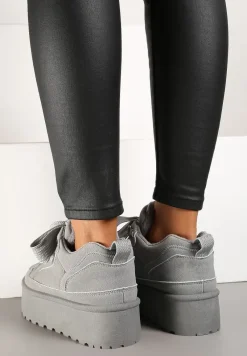 Szare Sneakersy Vices Stylizowane na Śniegowce na Platformie Obszyte Futerkiem Naleris