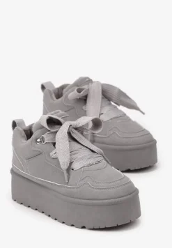 Szare Sneakersy Vices Stylizowane na Śniegowce na Platformie Obszyte Futerkiem Naleris