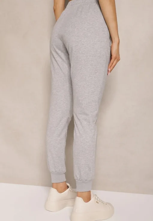 Szare Spodnie Dresowe z Bawełny o Kroju Jogger High Waist Cherisa