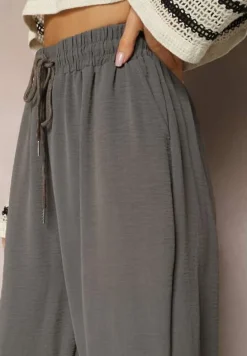 Szare Spodnie o Luźnym Fasonie ze Sznurkiem i Gumką w Talii Enivea
