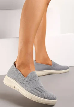 Szare Sportowe Tenisówki z Elastyczną Materiałową Cholewką Nobilara