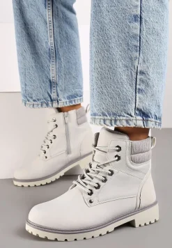 Szare Sznurowane Casualowe Traperki na Płaskiej Podeszwie Relobia