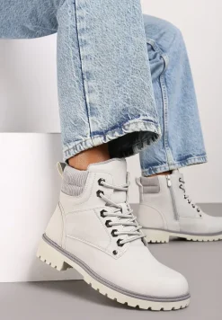 Szare Sznurowane Casualowe Traperki na Płaskiej Podeszwie Relobia