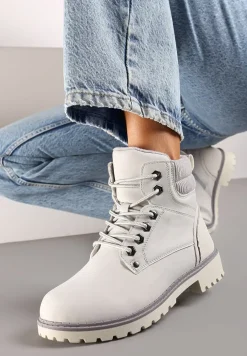 Szare Sznurowane Casualowe Traperki na Płaskiej Podeszwie Relobia