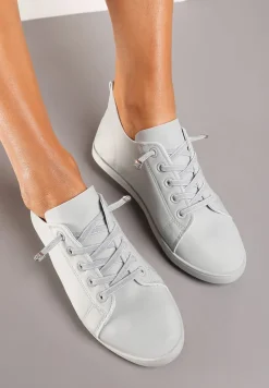 Szare Sznurowane Tenisówki z Ozdobnymi Cyrkoniami na Płaskiej Podeszwie Iiloeva