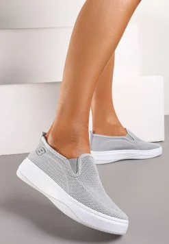 Szare Tenisówki na Platformie bez Zapięcia Ozdobione z Przodu Perforacją Prinesa