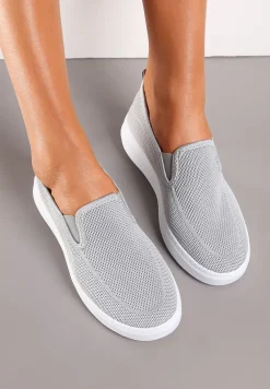 Szare Tenisówki na Platformie bez Zapięcia Ozdobione z Przodu Perforacją Prinesa