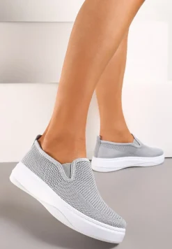 Szare Tenisówki z Elastyczną Wsuwaną Cholewką i Niską Platformą Bree