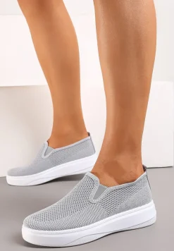 Szare Tenisówki z Elastyczną Wsuwaną Cholewką i Niską Platformą Bree