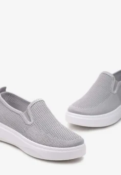 Szare Tenisówki z Elastyczną Wsuwaną Cholewką i Niską Platformą Bree