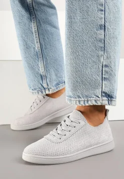 Szare Tenisówki z Perforowaną Cholewką Ellivene