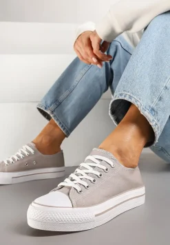 Szare Trampki Basic z Cholewką przed Kostkę na Niskiej Platformie Senadra