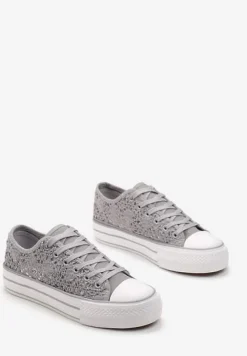 Szare Trampki Przed Kostkę z Ażurową Cholewką Shiliarre