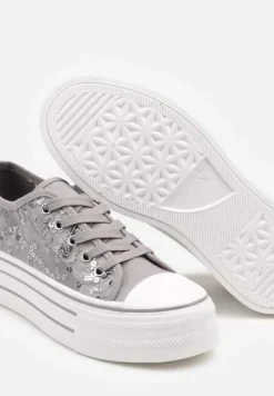 Szare Trampki Vices z Siateczki z Cekinami na Grubej Podeszwie Telanila