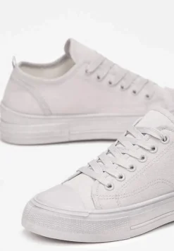 Szare Trampki z Krótką Cholewką i Sznurowaniem Nonor