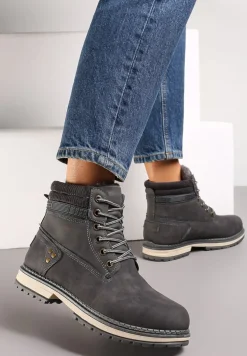 Szare Traperki Sznurowane Lercella