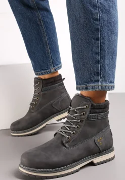 Szare Traperki Sznurowane Lercella