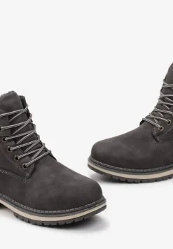 Szare Traperki Sznurowane Lercella