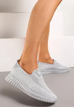 Szare Wsuwane Buty Sportowe przed Kostkę z Materiałową Cholewką Dasrica
