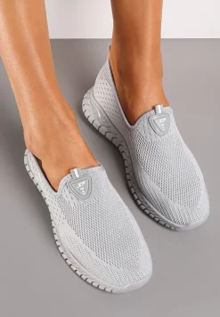 Szare Wsuwane Buty Sportowe przed Kostkę z Materiałową Cholewką Dasrica