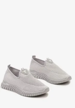 Szare Wsuwane Buty Sportowe przed Kostkę z Materiałową Cholewką Dasrica