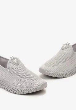 Szare Wsuwane Buty Sportowe przed Kostkę z Materiałową Cholewką Dasrica
