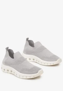 Szare Wsuwane Buty Sportowe z Elastyczną Cholewką do Kostki Asigruna