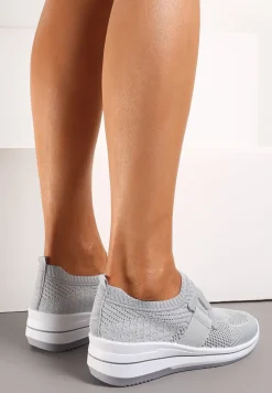 Szare Wsuwane Buty Sportowe na Niewysokim Koturnie Wianara
