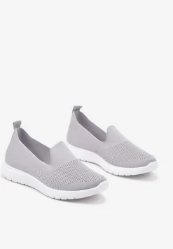 Szare Wsuwane Tenisówki z Ozdobną Perforacją Siltia