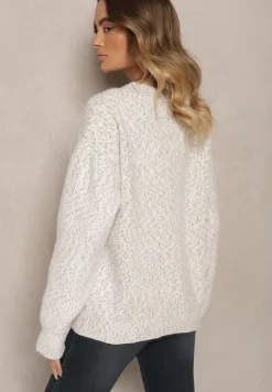 Szaro-Beżowy Rozpinany Kardigan z Wiskozą Ozdobiony Wsuwanymi Kieszeniami Ewenevia