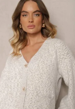 Szaro-Beżowy Rozpinany Kardigan z Wiskozą Ozdobiony Wsuwanymi Kieszeniami Ewenevia