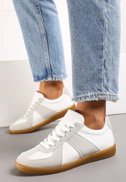 Szaro-Białe Sneakersy Tenisówki z Ozdobnymi Przeszyciami Sumina