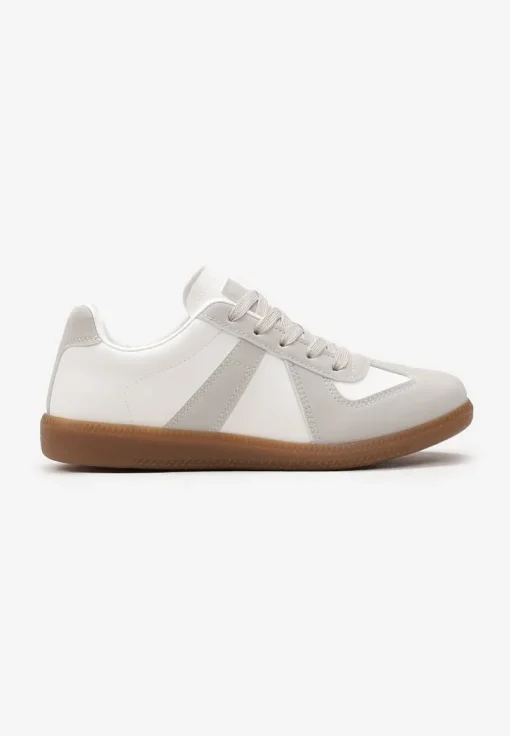 Szaro-Białe Sznurowane Sneakersy z Imitacji Skóry na Płaskiej Podeszwie Glezoma