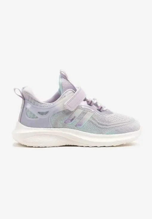 Szaro-Fioletowe Buty Sportowe Sneakersy z Ozdobnymi Paskami Neolina