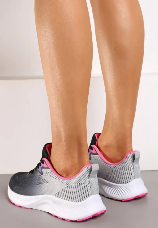 Szaro-Fuksjowe Sneakersy Buty Sportowe Sznurowane z Efektem Ombre Vikillael
