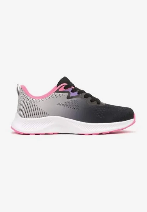 Szaro-Fuksjowe Sneakersy Buty Sportowe Sznurowane z Efektem Ombre Vikillael