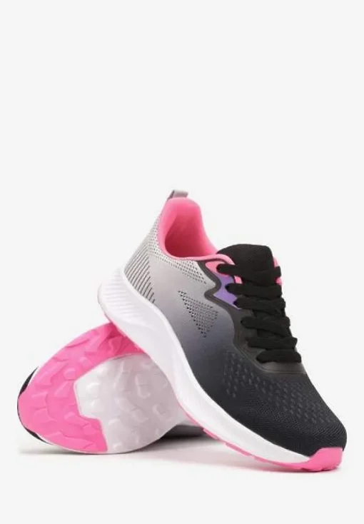 Szaro-Fuksjowe Sneakersy Buty Sportowe Sznurowane z Efektem Ombre Vikillael
